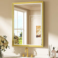 Keonjinn 24" x 32" Brushed Gold Bathroom Vanity Mirror, Aluminum Alloy Frame by Keonjinn