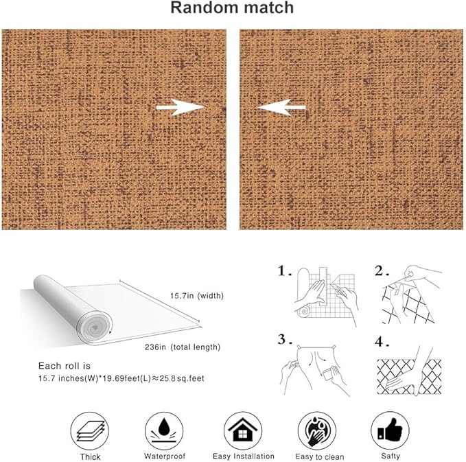 Brown Contact Paper Textured Beige Grasscloth Wallpaper Peel and Stick - Image 5