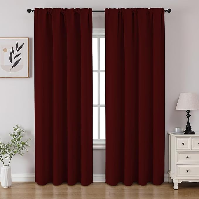 CUCRAF Burgundy Red Blackout Curtains 84 inch Length 2 Panels Set, Rod Pocket by CUCRAF