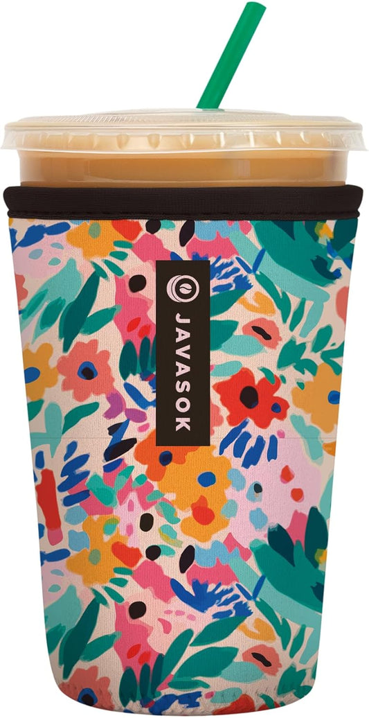 Sok It JavaSok Iced Coffee & Cold Soda Insulated Neoprene Cup Sleeve (Abstract Floral, Medium: 22-28oz)