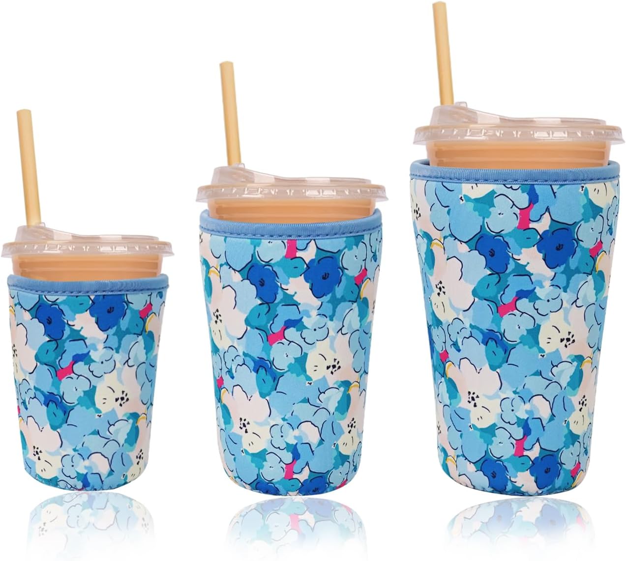 Reusable Insulated Neoprene Iced Coffee Cup Sleeve, Durable Drink Sleeve for Cold Beverages, Beverage Holder for Iced Coffee, Misty Blossom
