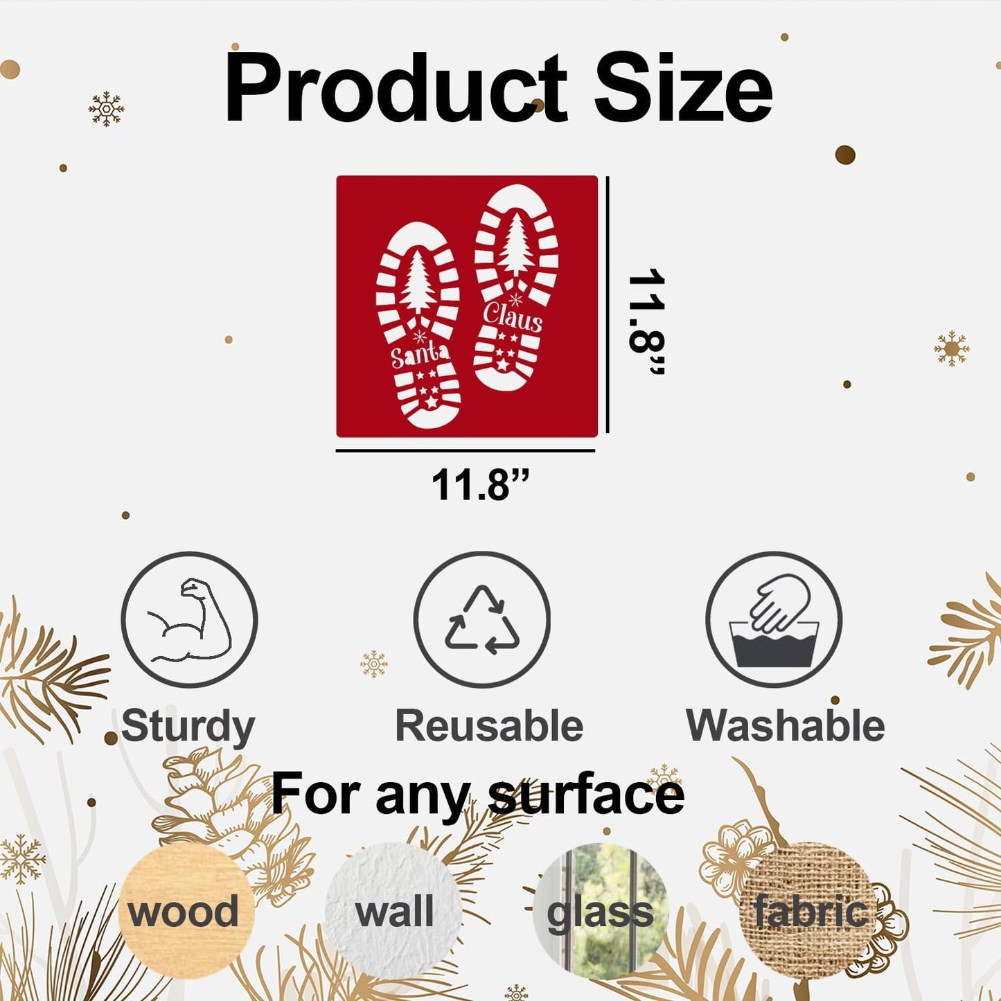 Christmas Stencils 12” Christmas Santa Footprint Stencils Reusable Reindeer Elf Santa Shoe Stencil Holiday Drawing Templates for Floor Porch Wood Sign Decor