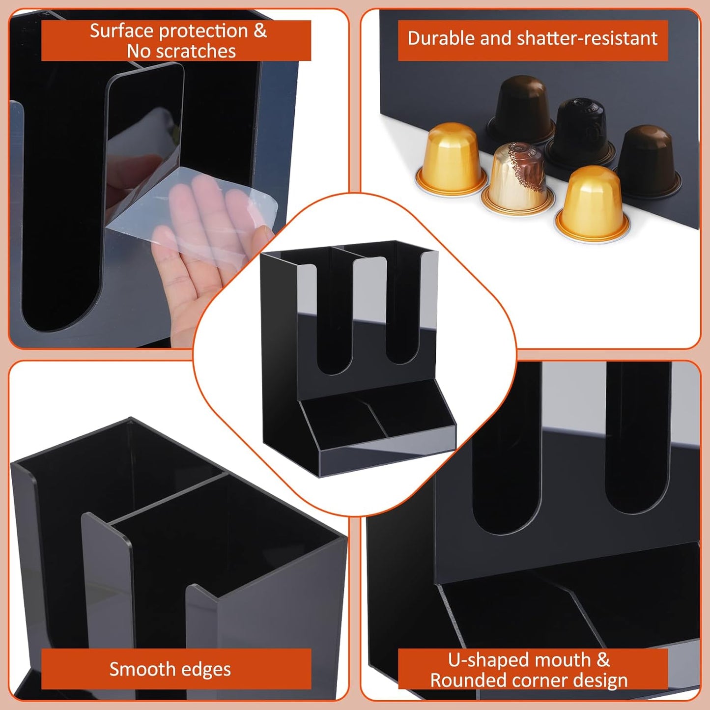 MYITYARD Coffee Station Organizer, 2-Tier Coffee Bar Accessories for Countertop, Acrylic Condiment and Cup Storage Organizer, 4 Compartments, Cup and Lid Holder for Pods, Syrup, Stirrer