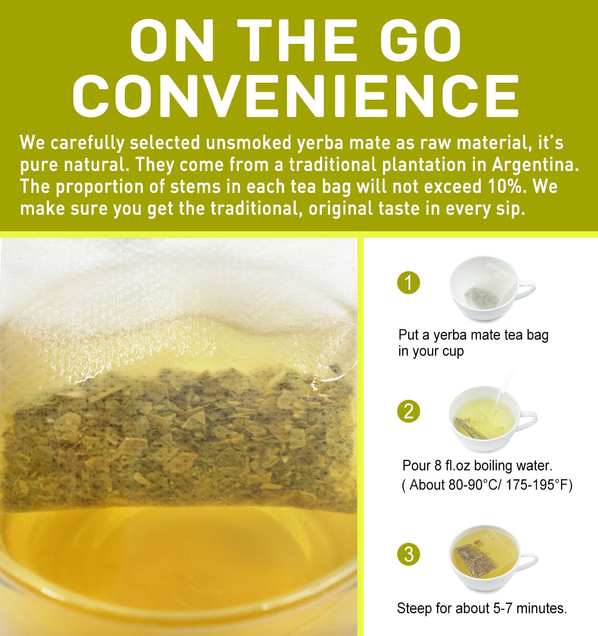 Olvvla - Premium Yerba Mate Tea - 60 Count - 100% Natural Argentine Yerba Mate Tea Bag - Unsmoked Pure Yerba mate - Medium-Caffeine Energy Tea