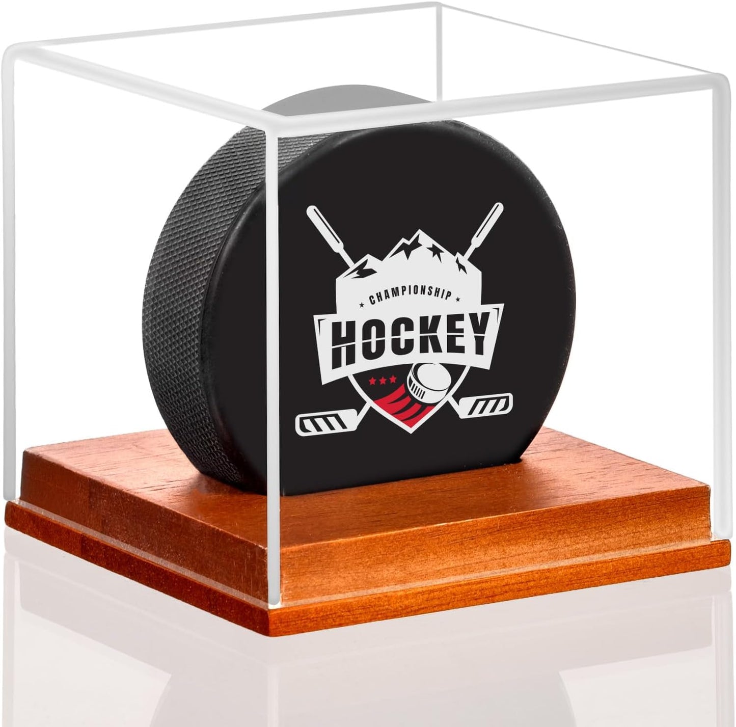Hockey Puck Display Case, Pucks Display Cases with Wooden Base, Acrylic Clear Box - Hockey Memorabilia Storage Holder, for Enthusiasts & Collectors & Fans (1 Pack, Square)
