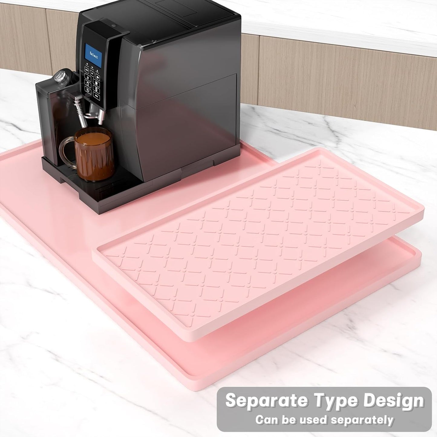 Rnivvi Silicone Coffee Mat, 16" x 24" Waterproof Raised Edge Coffee Bar Mats for Espresso Machine Station Accessories, Heat Resistant Detachable Dish Drying Pad for Kitchen Counter, Dish Rack, Pink