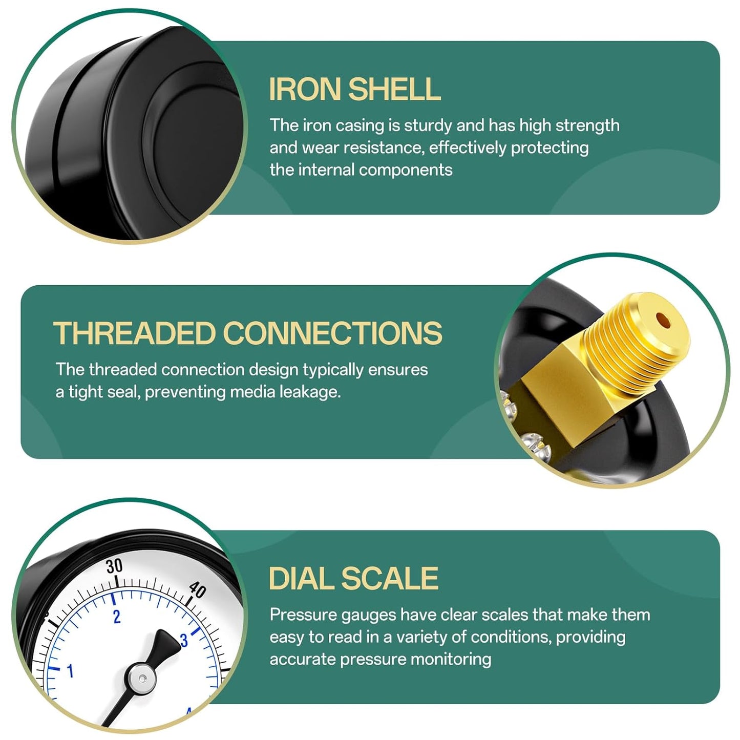 0-60psi Well Pump Pressure Gauge 1/4" NPT 2" Face Dial Size Back Mount, Multifunctional Practical Dry Pressure Gauge, for Water, Oil and Air Compressor