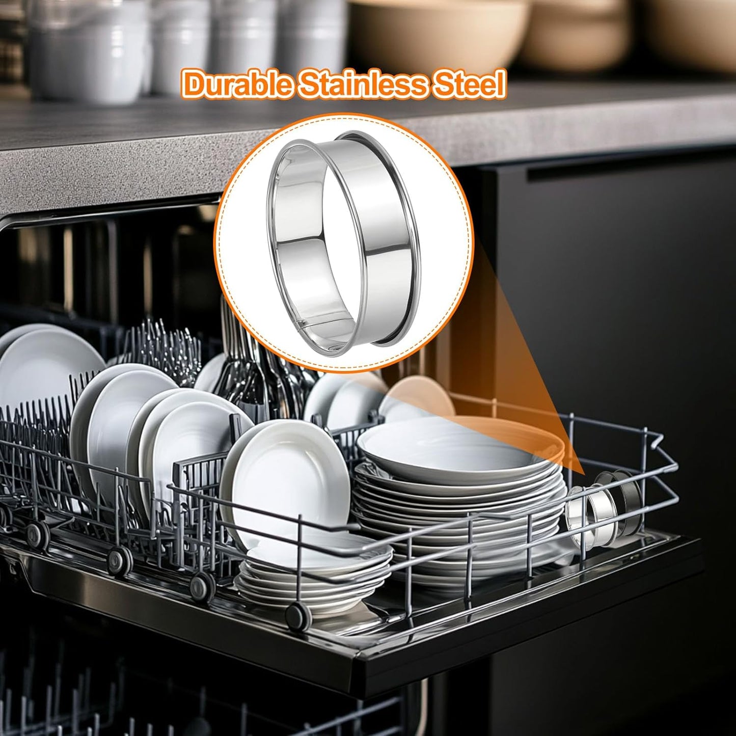 HARFINGTON 6pcs Crumpet Rings 3.15" Nonstick Round Cake Ring Stainless Steel Double Rolled English Pastry Rings for Kitchen Baking Crumpet Dessert, Silver