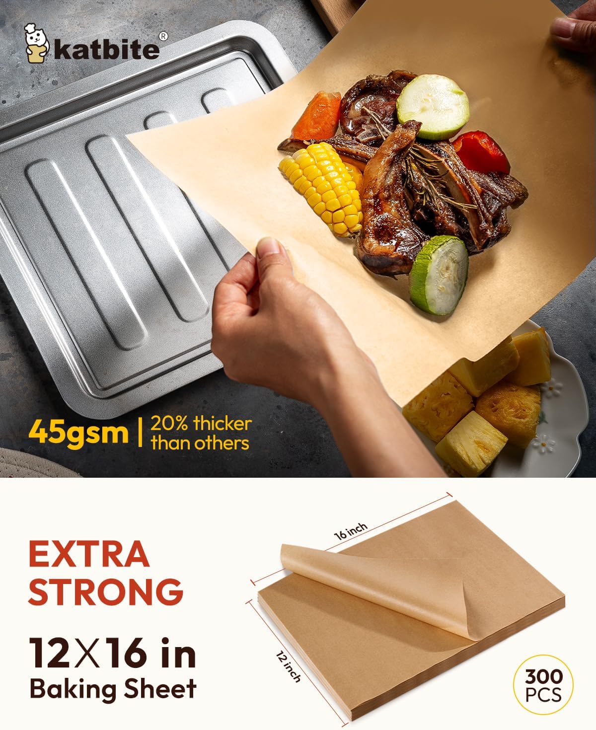 Katbite 300 Sheets 12x16 In Parchment Paper, Heavy Duty Baking Paper, Unbleached Non-stick Sheets for Air Fryer, Grilling, Steaming Cooking Bread Cake and Wrapping Foods