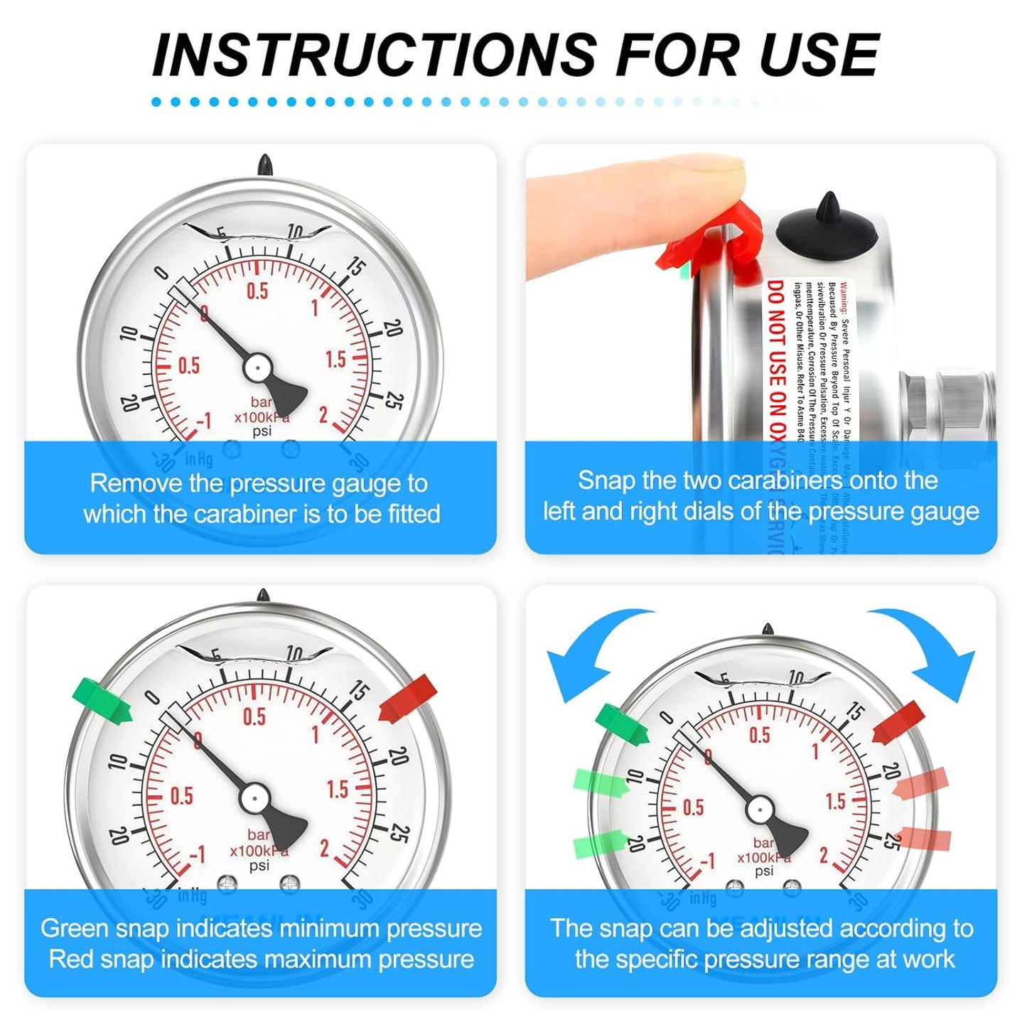 MEANLIN MEASURE -30inHG~30Psi Vacuum Pressure Gauge 316 Stainless Steel Joint 1/4"NPT 2.5"FACE DIAL, Liquid Filled Pressure Gauge WOG Water Oil Air Back Mount with Stainless Steel Hex Bushing, Snaps
