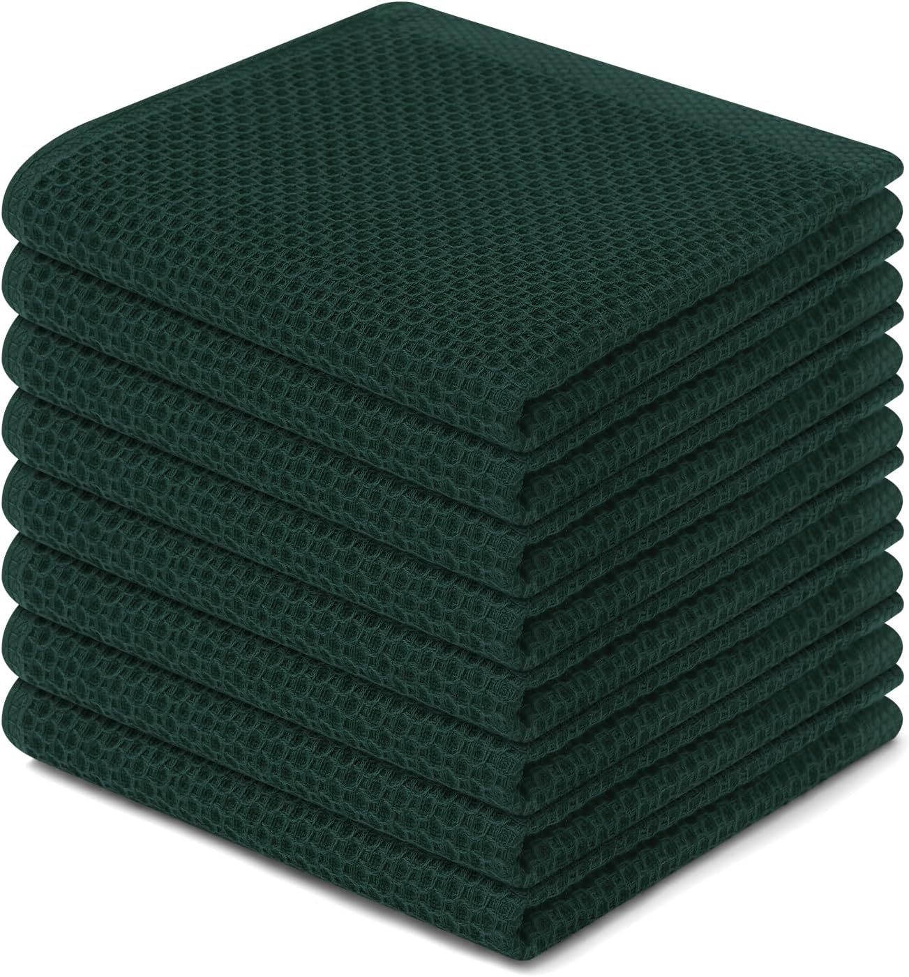 Homaxy 100% Cotton Waffle Weave Kitchen Dish Cloths, Ultra Soft Absorbent Quick Drying Dish Towels, 12 x 12 Inches, 8-Pack, Blackish Green