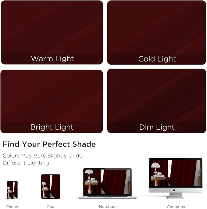 CUCRAF Burgundy Red Blackout Curtains 84 inch Length 2 Panels Set, Rod Pocket - Image 4
