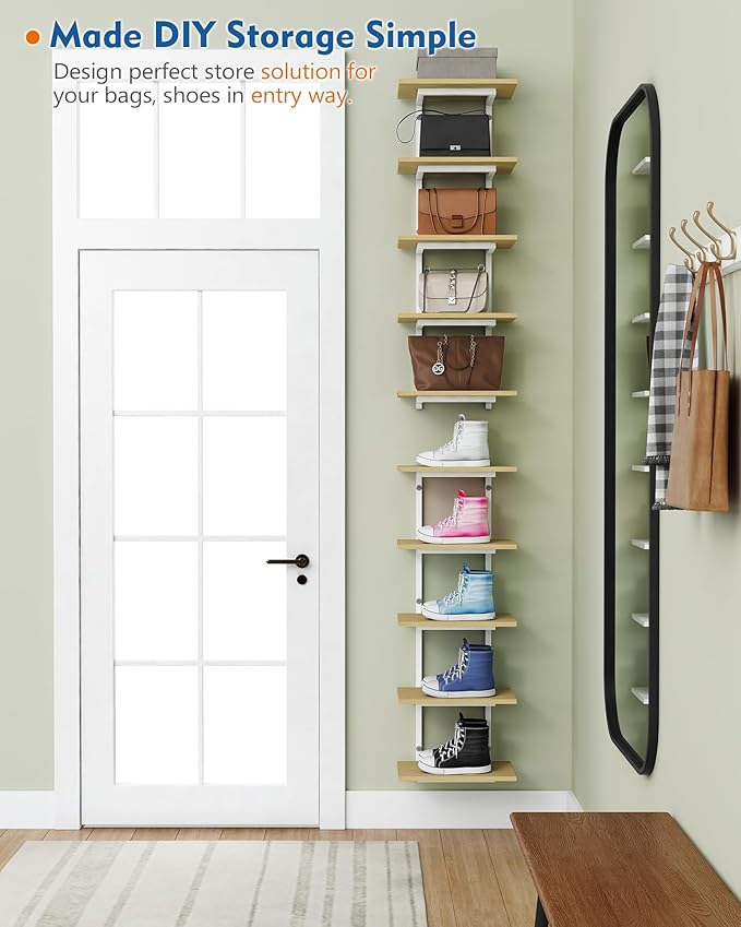 Harwaya White and Natural Tiered Wall Shelf Unit, 5 Tier Display Floating - Image 4