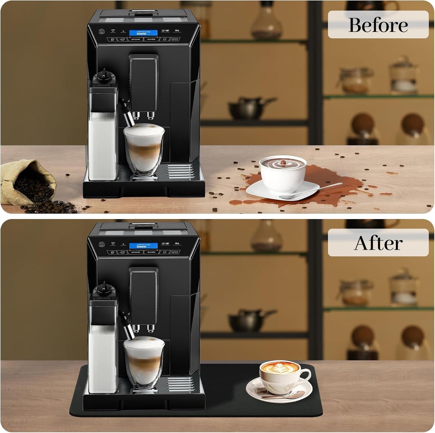 Bloss Coffee Mat, Dish Drying Mat for Multiple Usage, Coffee Bar/Maker Mat, Kitchen Counter Mat, Absorbent Hide Stain Rubber Backed Dish Drying Pad(12.2"x19.7", Black)