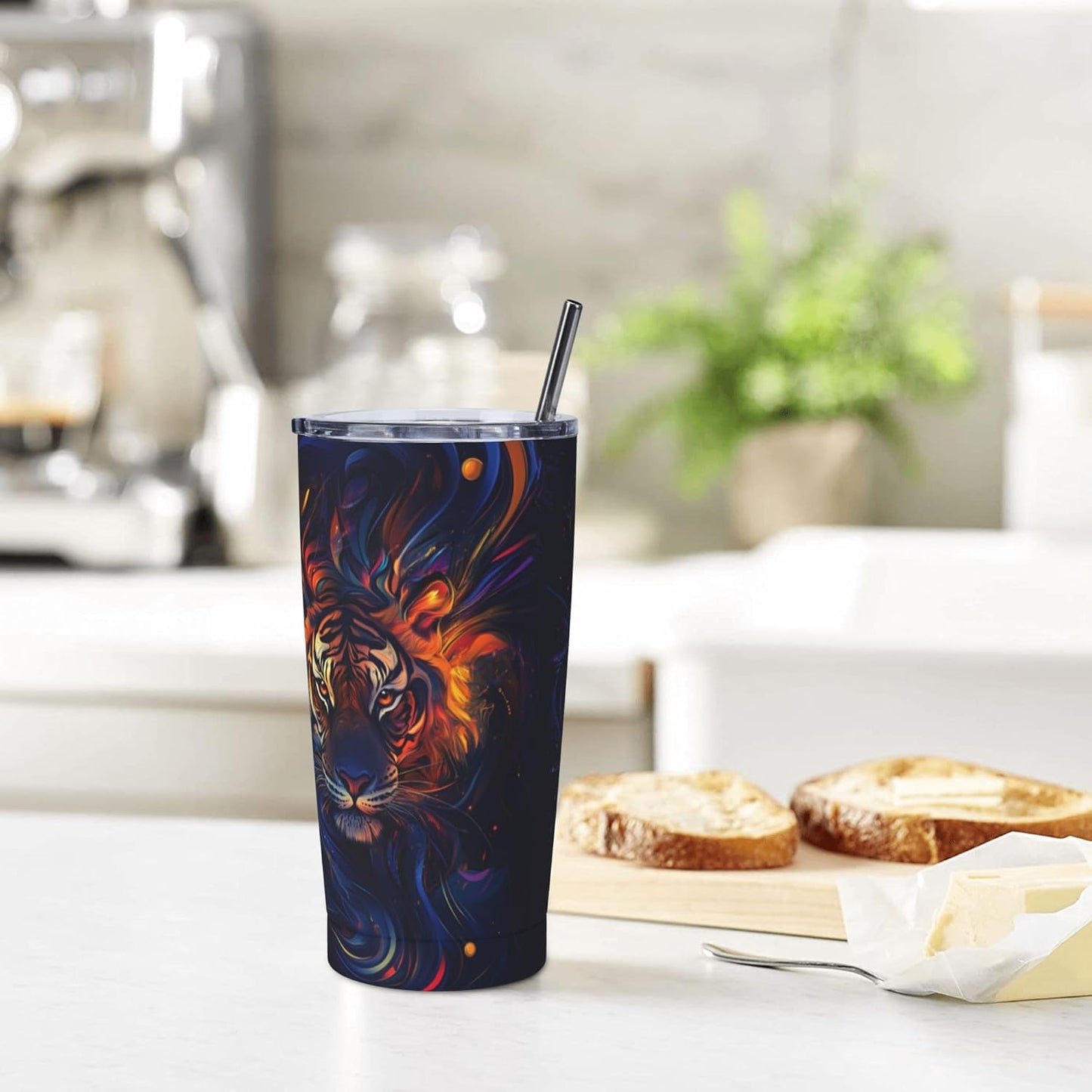 Tiger Tumbler with Lid and Straw 20oz Coffee Tumblers Leakproof Stainless Steel Travel Mug Vacuum Insulated Cup for Iced and Hot