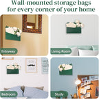 3 PCS Wall Mount PU Leather Mail Holder Green Faux Leather Letter Holder - Image 4