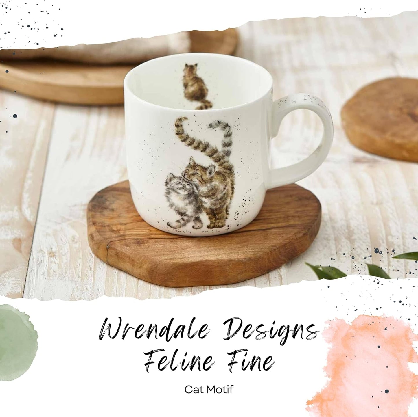 Royal Worcester Wrendale Designs 14 oz Mug, Feline Fine with Cat Illustrations - Floral Animal Mug for Cottagecore Kitchens - Microwave, Dishwasher, Freezer Safe Fine Bone China Drinkware