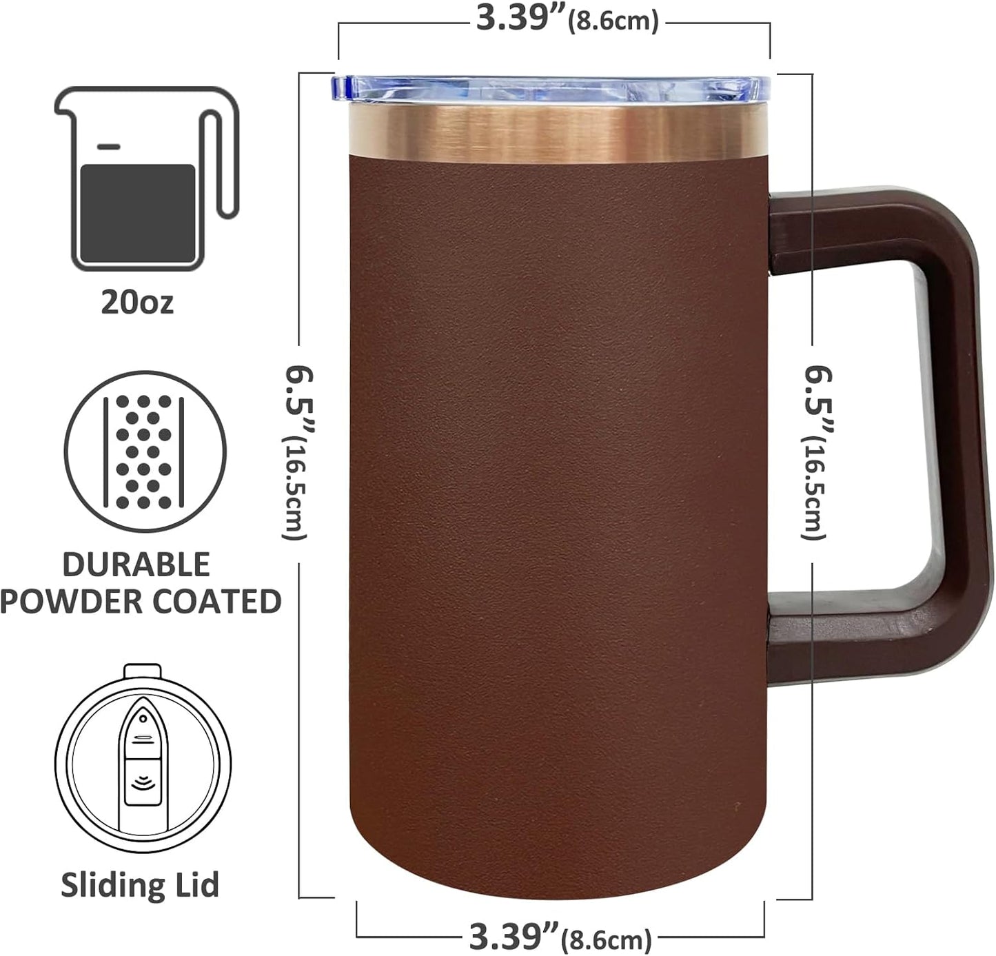 20 oz Insulated Coffee Mug with Lid, 8 Pack Stainless Steel Coffee Tumbler Bulk, Double Wall Vacuum Travel Mug with Handle, Leakproof Powder Coated Coffee Cups for Hot and Cold Drinks (Mixed,8 pack)