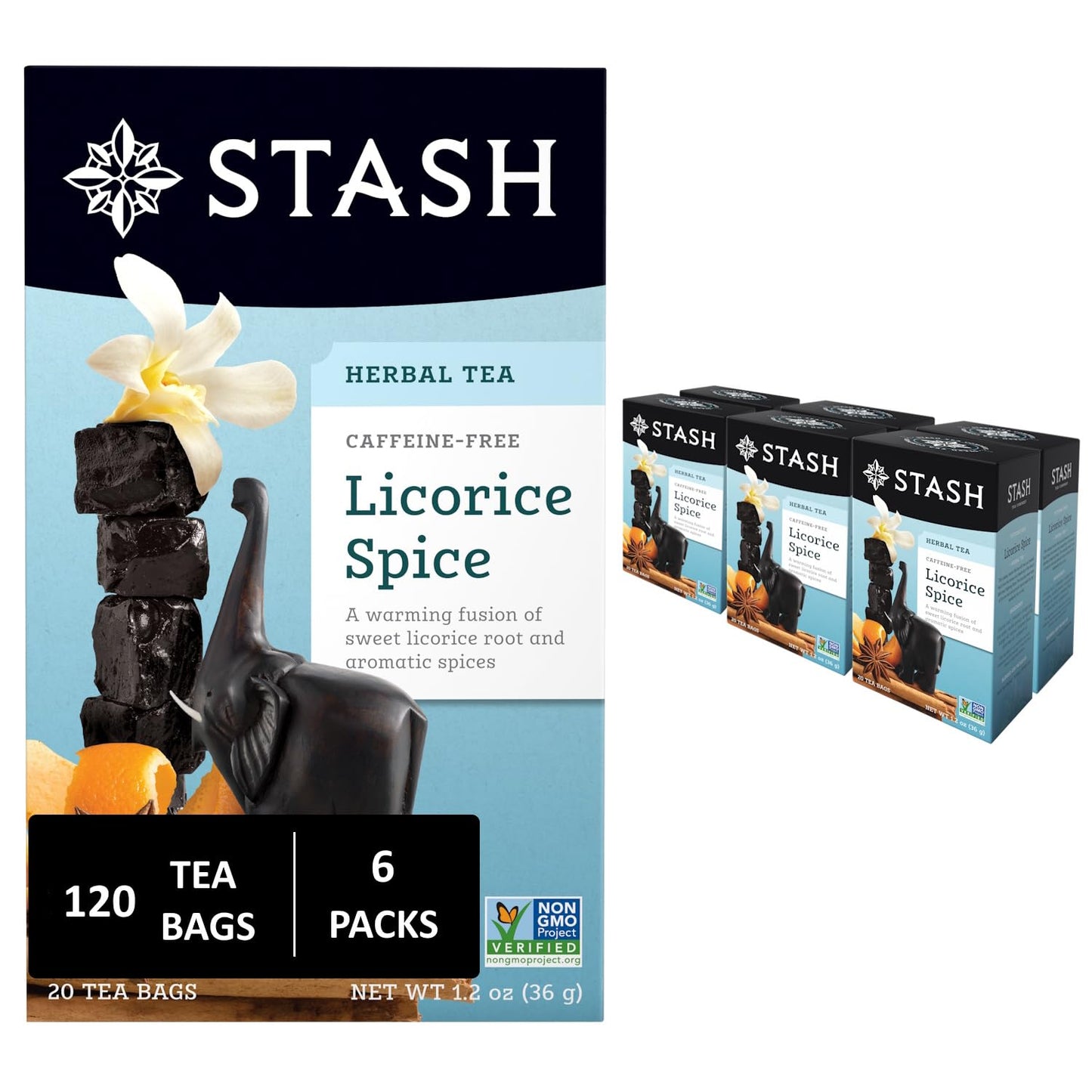 Stash Tea Licorice Spice Herbal Tea, 6 Boxes With 20 Tea Bags Each (120 Tea Bags Total)
