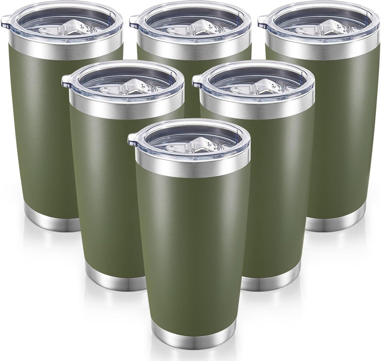 20 oz Tumblers Bulk Stainless Steel Tumbler with Lid Double Wall Vacuum Insulated Coffee Mug 20oz Powder Coated Cup for Hot and Cold Drinks, Army Green, 6 pack