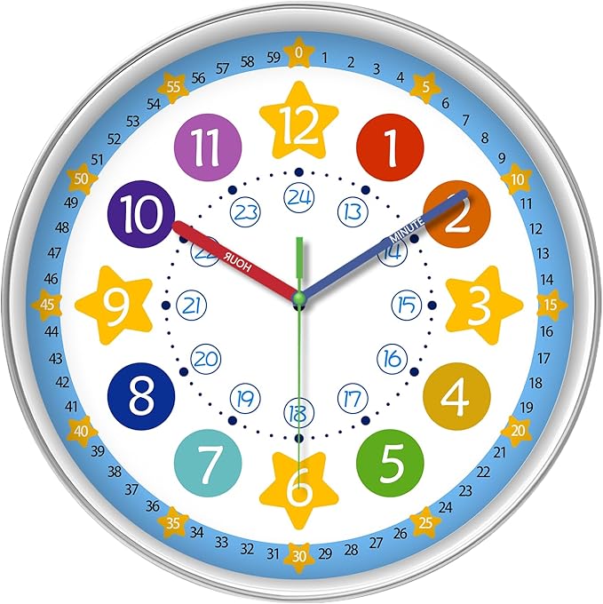 XFM Colorful Kid Wall Clock 12 Inch Silent Non Ticking Quartz Battery Operated by XFMWallClock