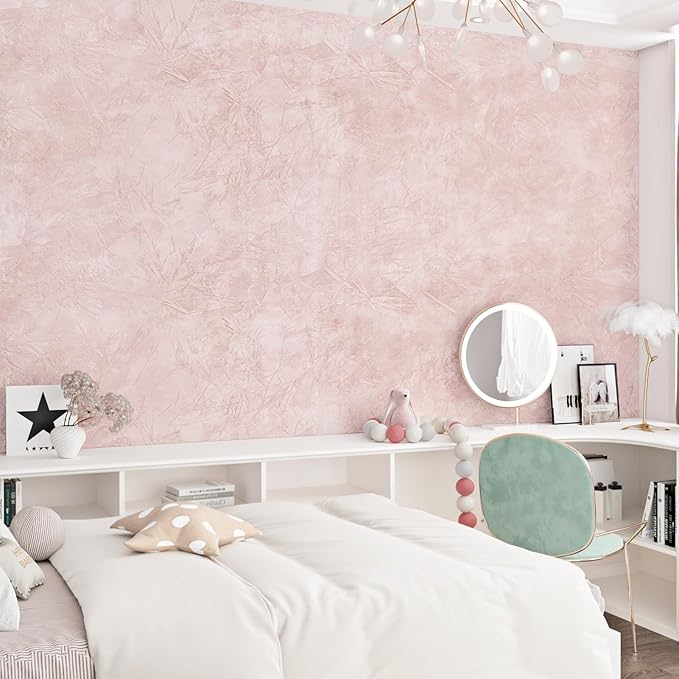 Wallercity Flocking Fabric Wallpaper Floral Leaves Pink Velvet Wallpaper Peel - Image 8
