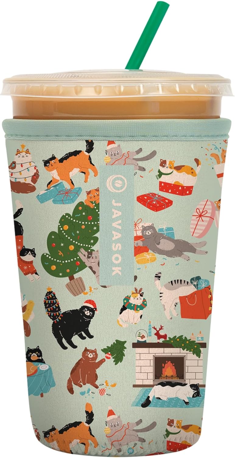 Sok It JavaSok Iced Coffee & Cold Soda Insulated Neoprene Cup Sleeve (Meowy Mayhem, Medium: 22-28oz)