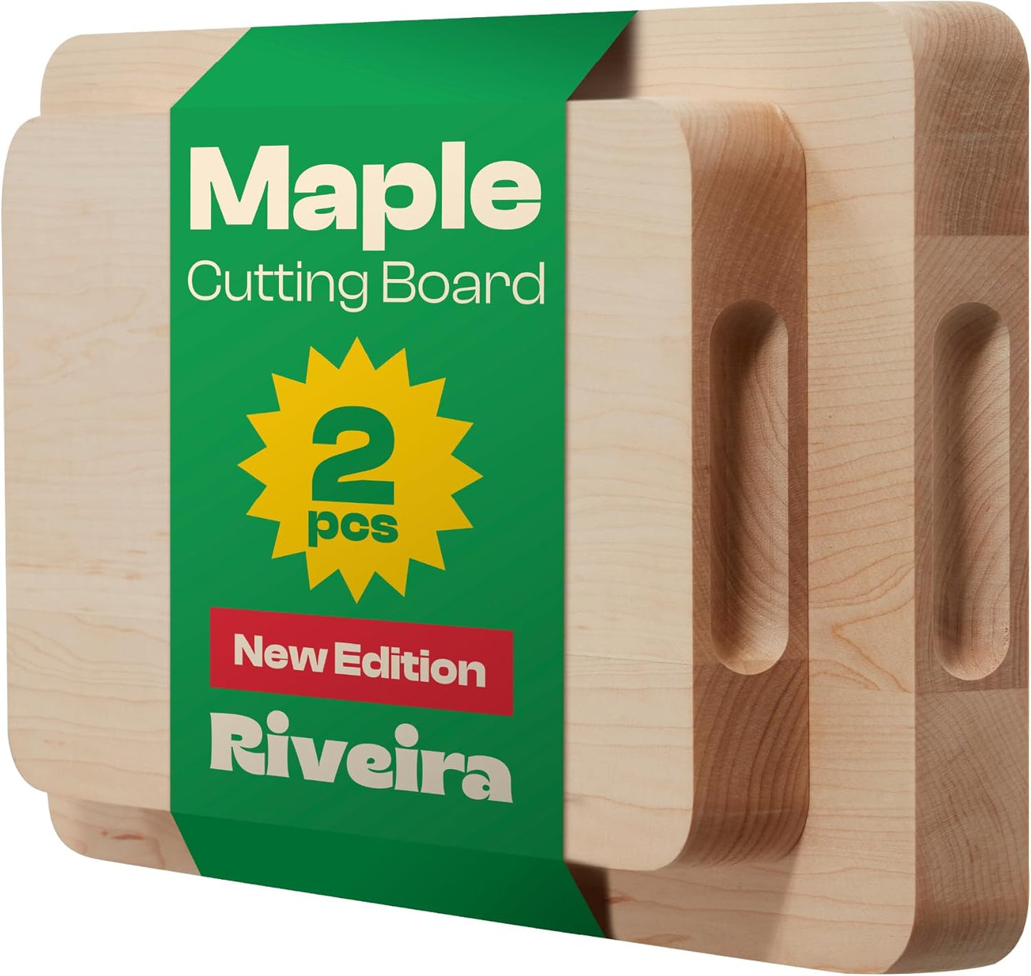 Riveira Maple Wood Cutting Board – Versatile and Durable: Set Of 2 Pcs Rectangular Wooden Cutting Board – Natural Wooden Cutting Boards For Kitchen – Complete Maple Wooden Chopping Board