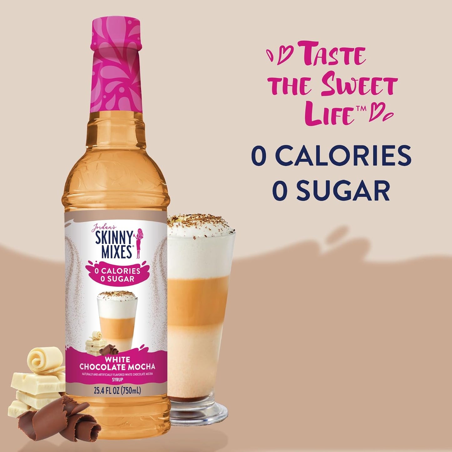 Jordan's Skinny Syrups Sugar Free Coffee Syrup, White Chocolate Mocha Flavor Mix, Zero Calorie Flavoring for Chai Latte, Protein Shake, Cocktail & More, Gluten Free, Keto Friendly, 25.4 Fl Oz, 1 Pack