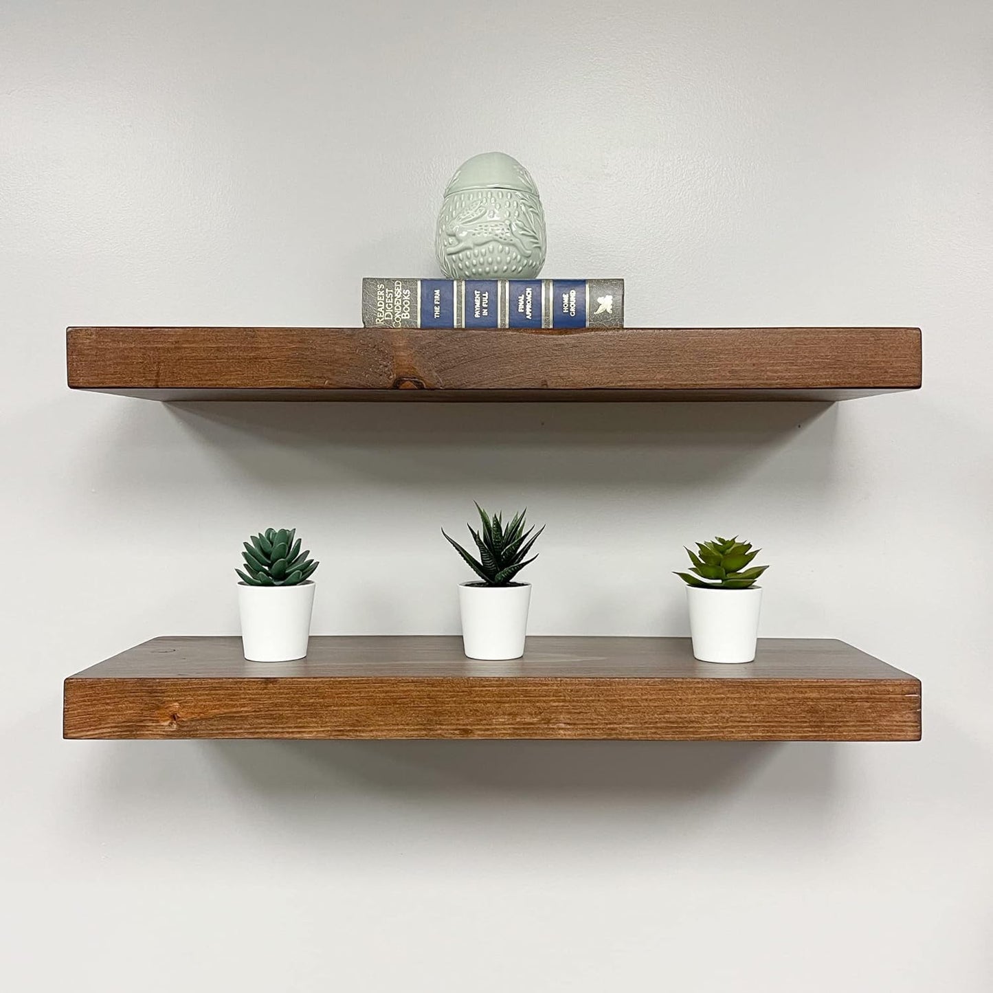 URBANDI, Rustic Floating Shelves, Set of 2, Hidden Bracket, Solid Wood, Heavy Duty, Wall Mounted Shelves, (Provincial, 12Wx8D)