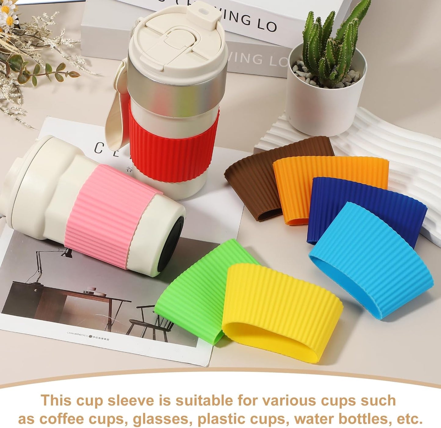 uxcell 6Pack Coffee Cup Sleeves, Reusable Silicone Heat Resistant Cup Protective Sleeve Nonslip Mug Protector Cover for Home Travel Coffee Mug Glasses Water Bottle Boots, Yellow Green