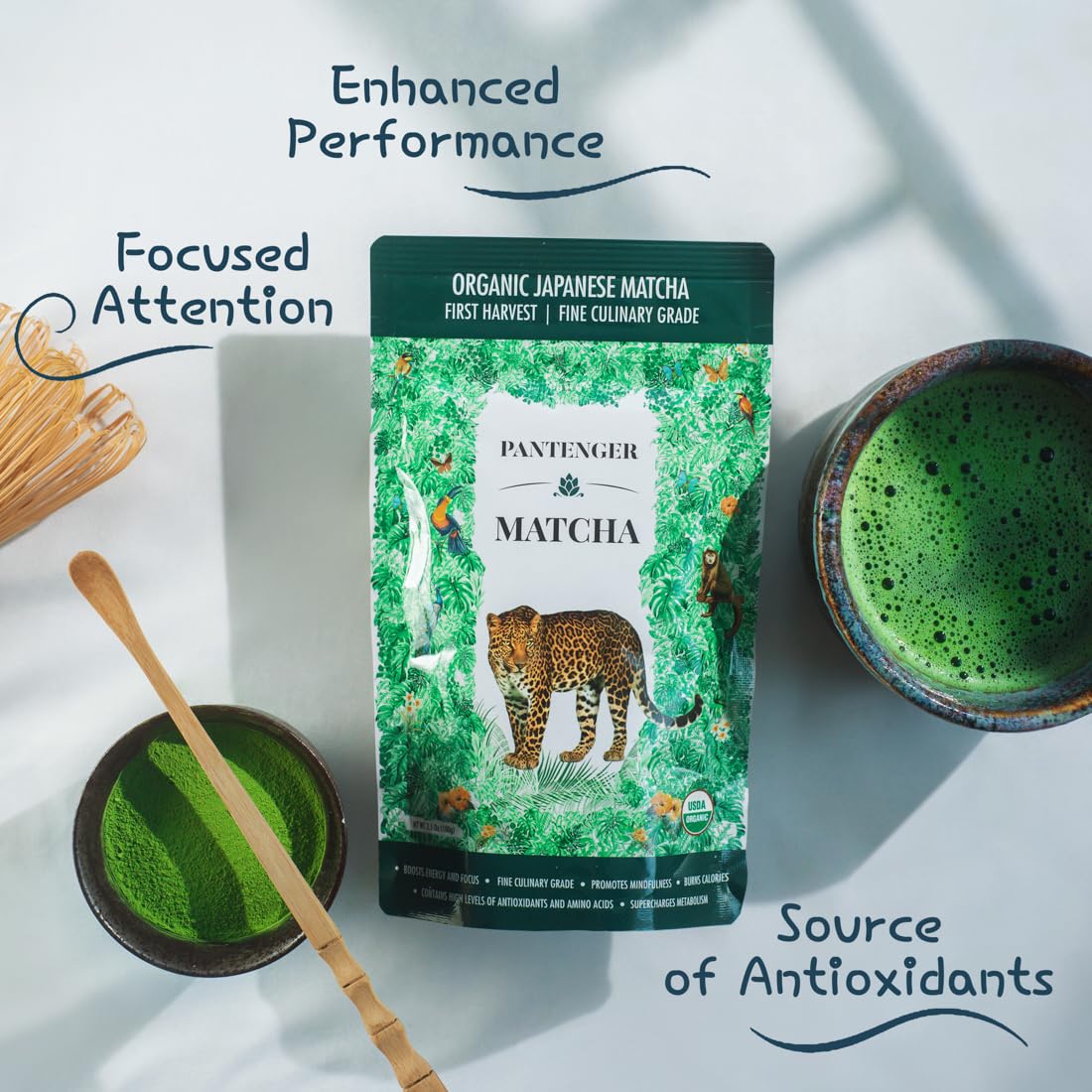 Organic Matcha Green Tea Powder | 3.5 OZ - 80 Servings | Latte & Smoothie Grade | Japanese - First Harvest - Stone Milled | By Pantenger