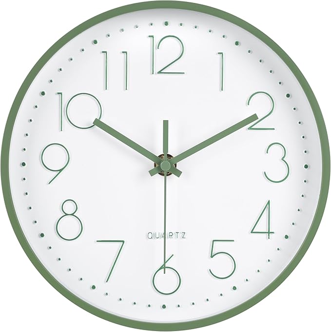 Modern Green Bathroom Wall Clocks 8 Inch Non-Ticking Battery Operated by HorizentWallClock