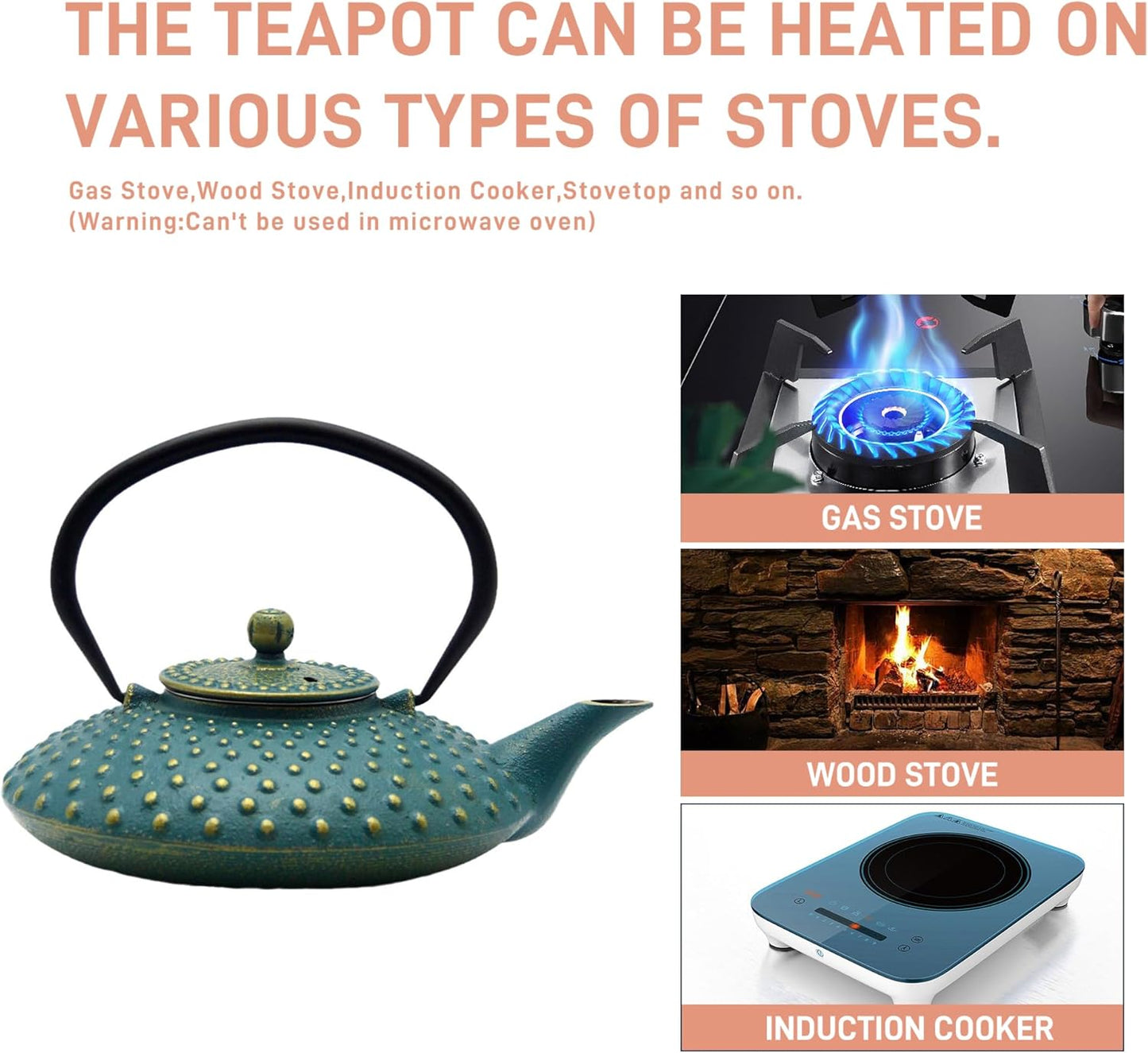 27.1oz Small Cast Iron Teapot,SECHUDO Tea Kettle Coated with Enameled Interior for Stovetop Safe, Japanese Style Cast Iron Teapot with Stainless Steel Infuser for Loose Tea,Flat Pattern(800ml)