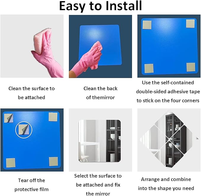 6Pcs Acrylic Mirror Tiles, Self-Adhesive Mirror Stickers, Square Mirror Trays - Image 7
