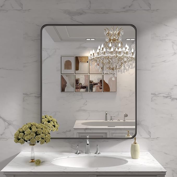 LOAAO 30X36 Inch Black Metal Framed Bathroom Mirror - Image 7