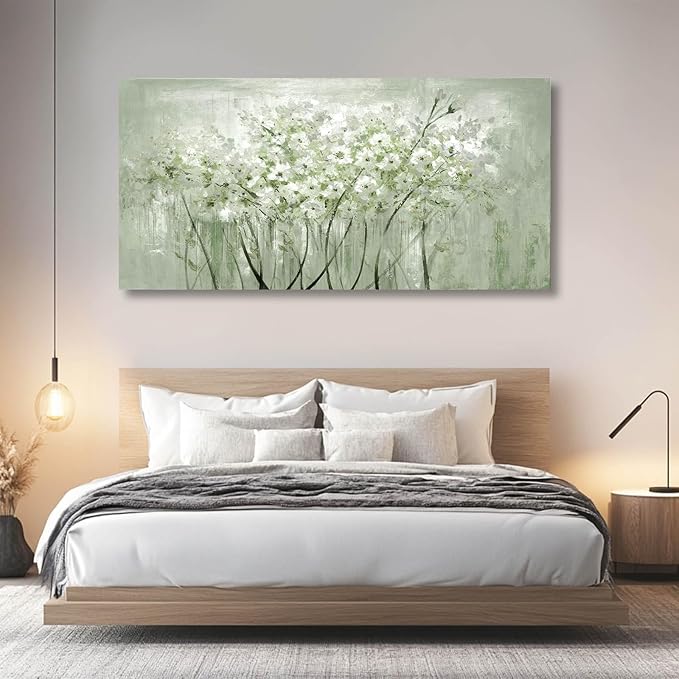 MLART99 Modern Artwork Wall Decor White Flowers Picture Art 24"x48" Plant Wall - Image 3
