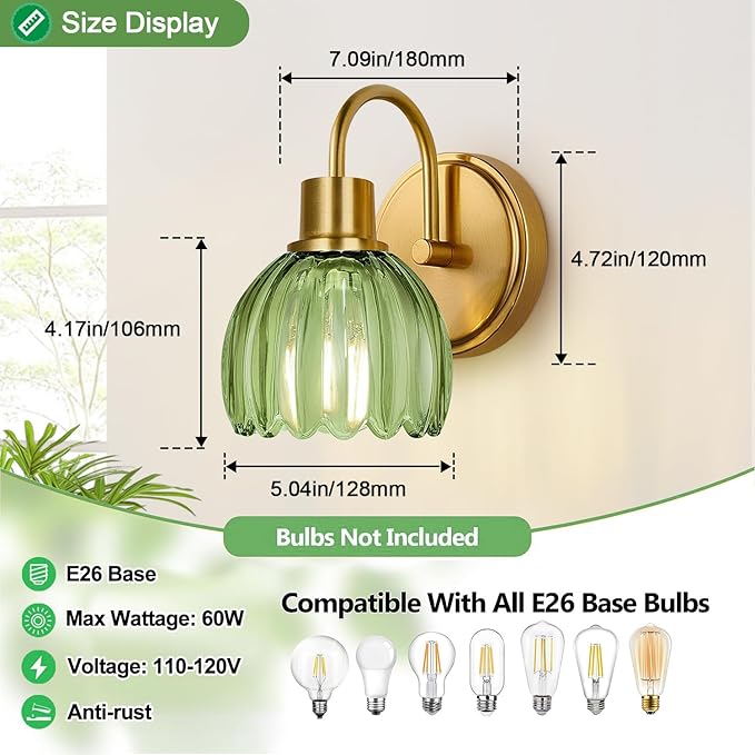 2-Pack Brushed Gold Bathroom Vanity Light, Single-Head Wall Sconce - Image 8