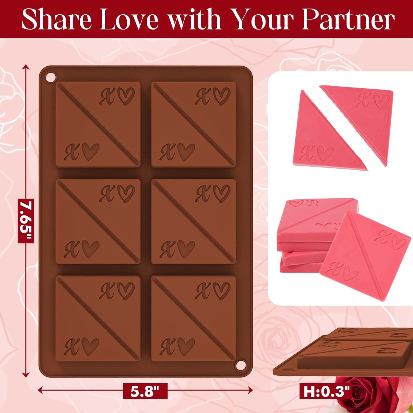 Webake Square Break-Apart Chocolate Mold, 2 Pack Silicone Conversation Chocolate Molds, Romantic Couples Chocolate Mold