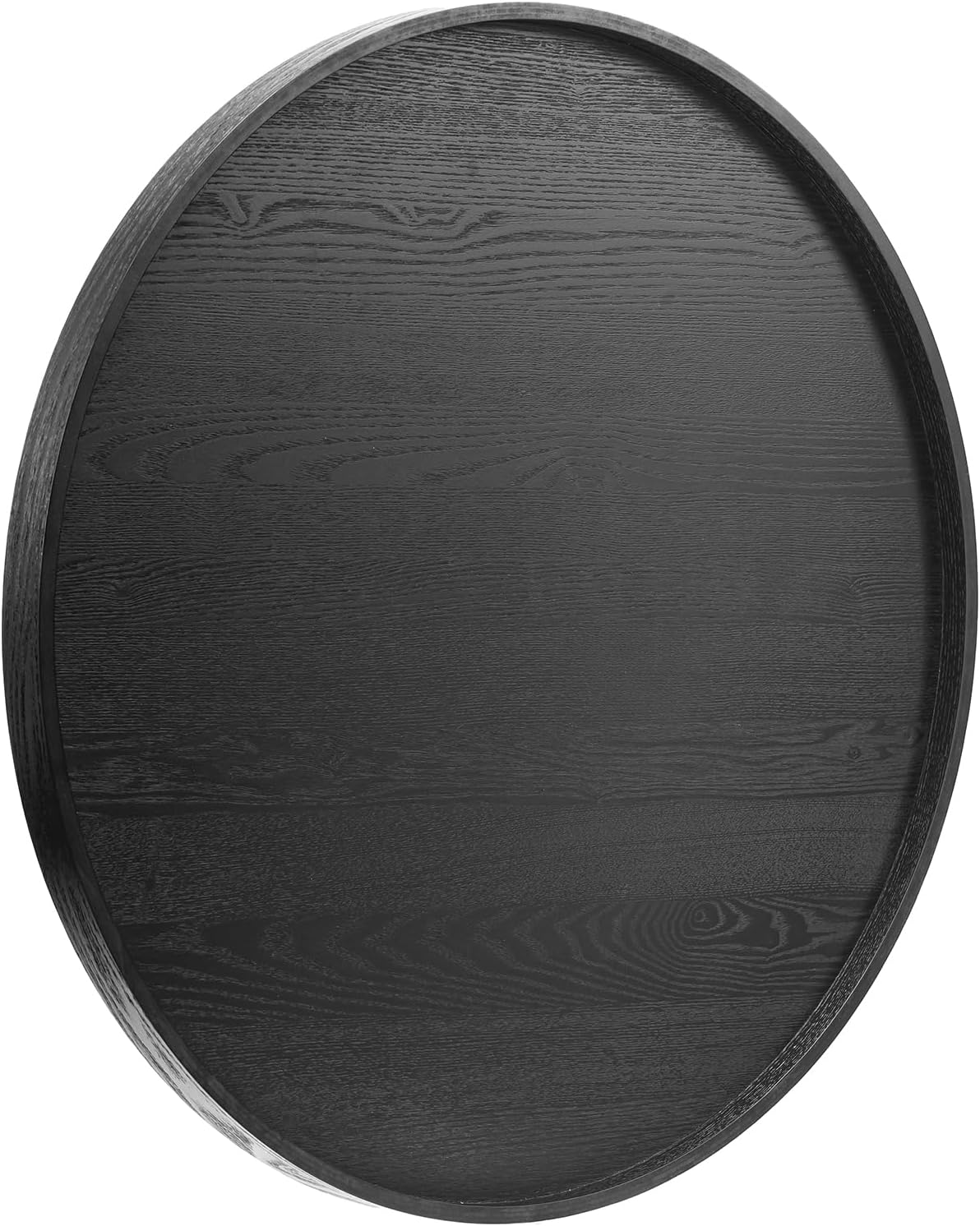 24 inch Round Solid Wood Serving Tray Extra Large Tea Coffee Snack Food Meals Serving Plate Non-Slip Kitchen Party Bar Server Ottoman Tray Breakfast Tray with Raised Edges Black