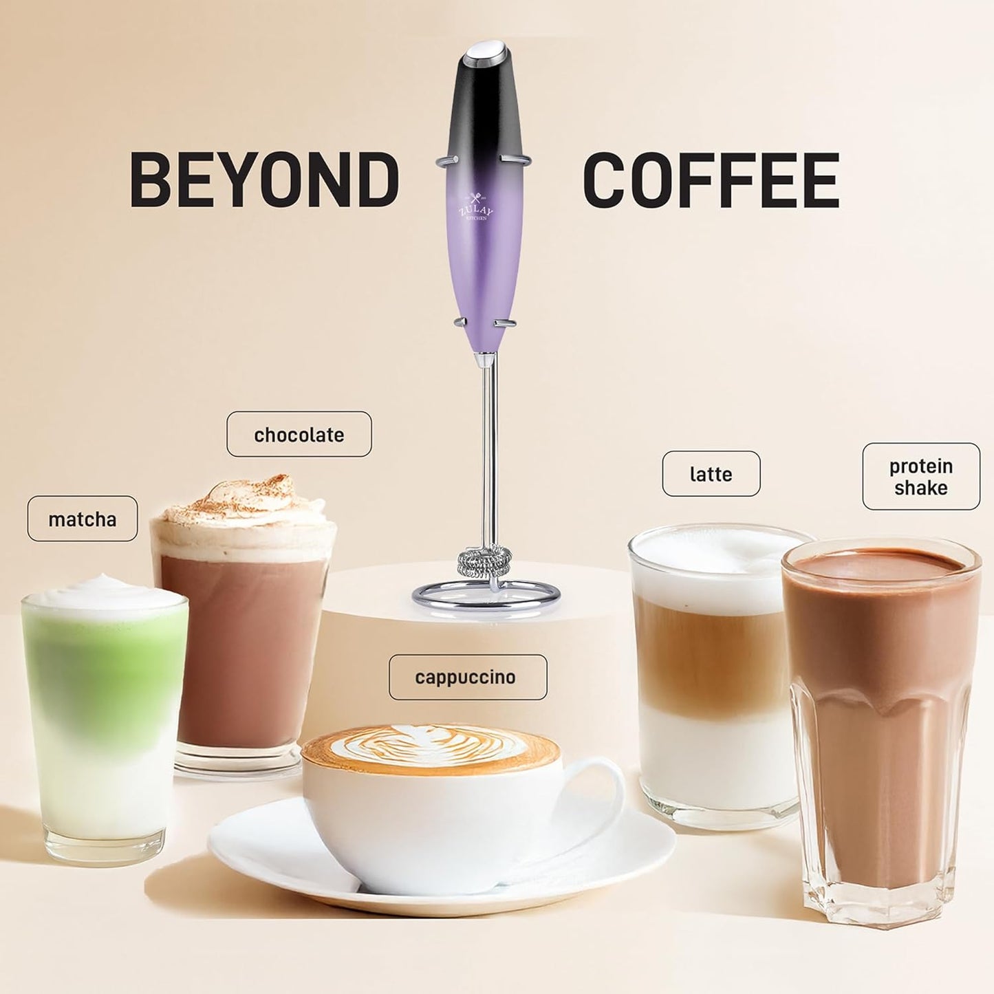 Zulay Kitchen Whisk Milk Frother with 4 Duracell Batteries - Powerful Handheld Foam Maker for Coffee, Lattes, Matcha, Hot Chocolate & Cappuccinos - Whip Creamy Froth in Seconds
