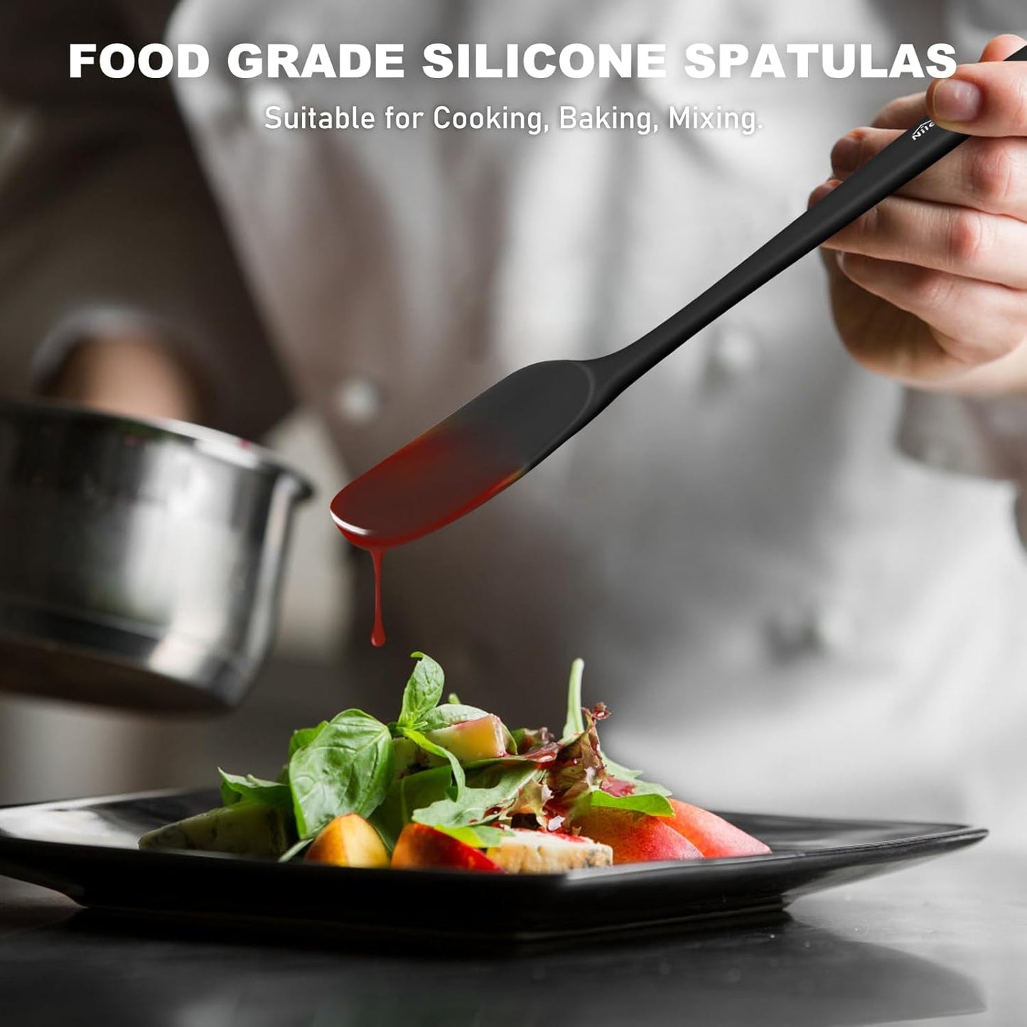 NileHome Silicone Spatula Set, Food Grade Rubber Spatula High Heat-Resistant Premium BPA-Free One Piece Seamless Design Cooking Spatulas Dishwasher Safe BPA-Free 4 pack (Black)