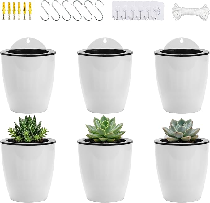 4 Inch Self Watering Hanging Planters, Wall Mounted Plant Pots by OrimercGarden