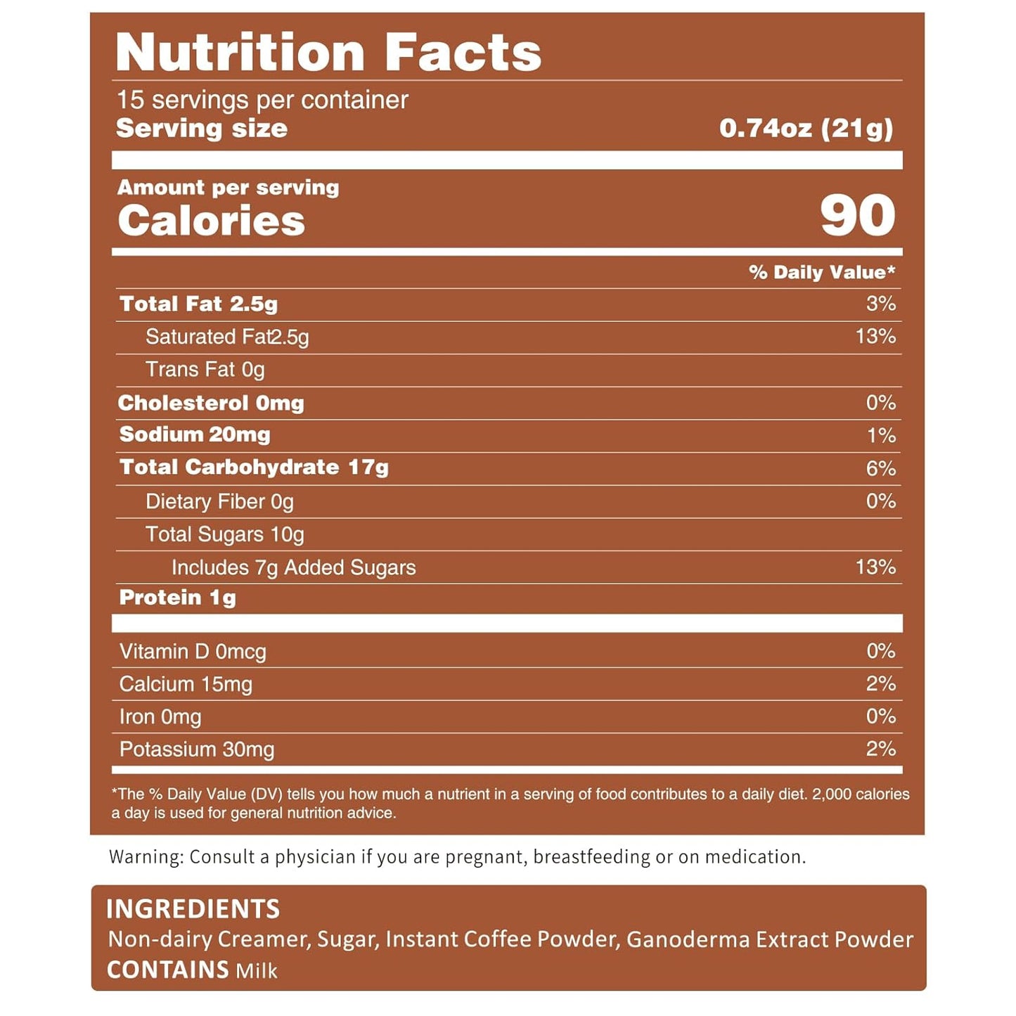 Mushroom Coffee Alternative Cappuccino Mix, Instant Superfood Coffee Drink with Reishi Mushroom Extract for Stress Relief, Immune Support, Smooth and Tasty, 11.1oz, 15 Count