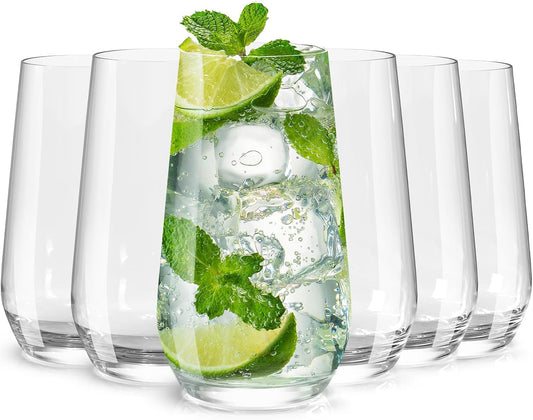 Drinking Glasses Set of 6, 16.4 oz Crystal Water Glasses,Tall Glass Cups,Highball Glass for Cocktail,Juice,Mojito,Iced Tea,Kitchen and Bar Glassware,Gifts