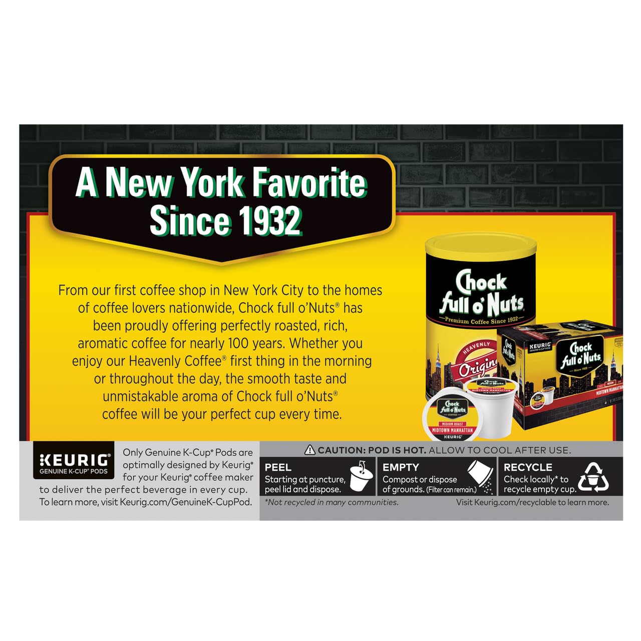 Chock Full o'Nuts Soho Morning Coffee, Mild Roast, Compatible with K-Cup Pods, 12 CT (Pack of 2)