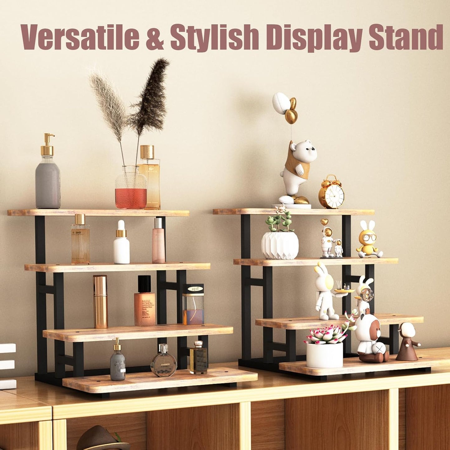 Lily Cupcake Stand for 50 Cupcakes, 2 PACK Wooden Dessert Table Display Set for Wedding Cupcake Tower, Stepped Tiered Tray Stand 4 Tier Risers Display Stands Serving Trays for Party Market Display