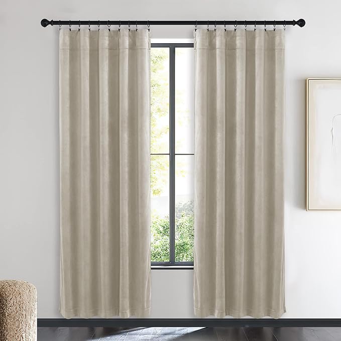 NICETOWN Living Room Camel Velvet Curtains, Sound and Sunlight Reducing Heavy - Image 2