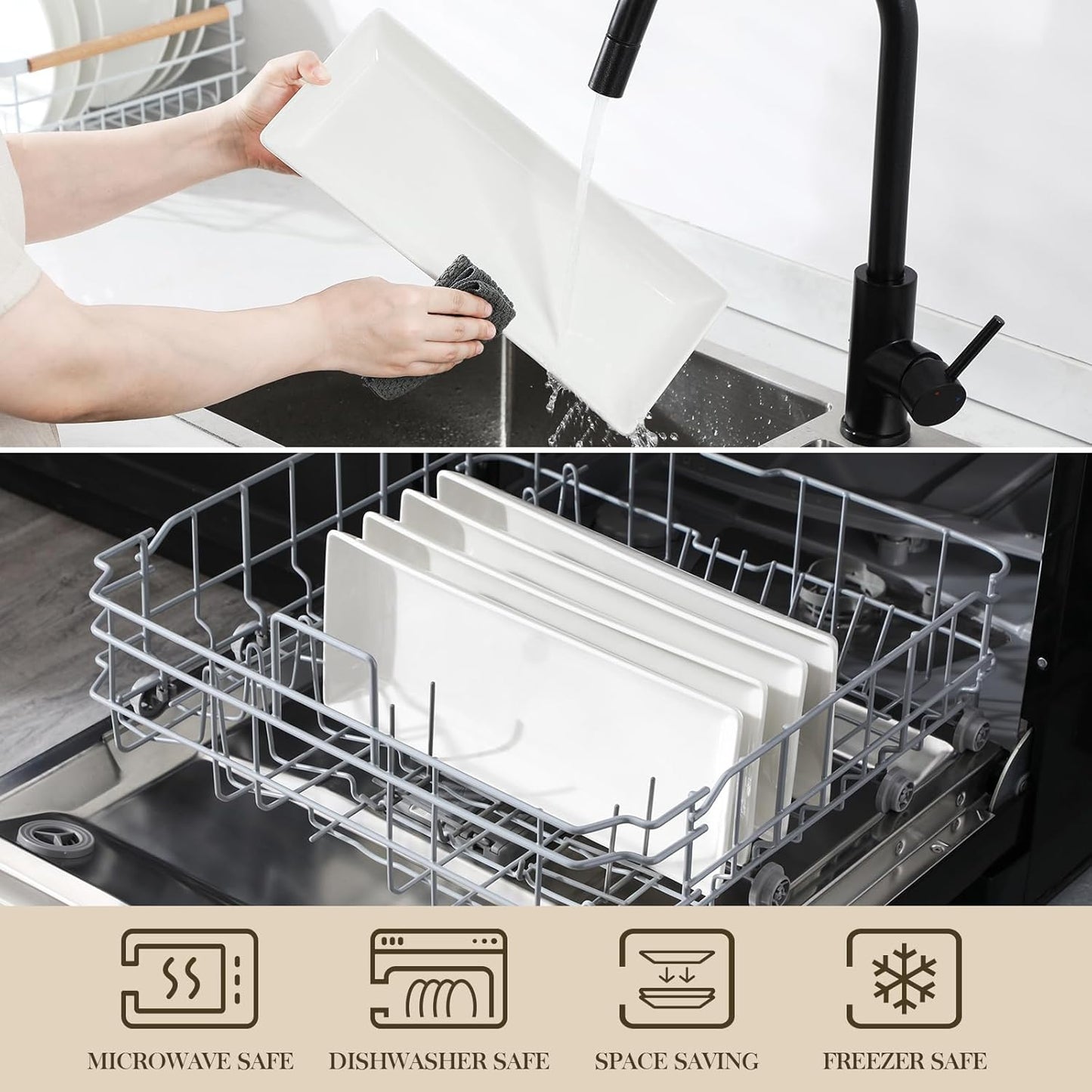 MALACASA Serving Platters Set of 4, Ceramic Serving Platters and Trays for Serving Food, Rectangular Serving Trays for Party, Large Serving Plates, Party Serving Trays and Platters - 14 Inch, White