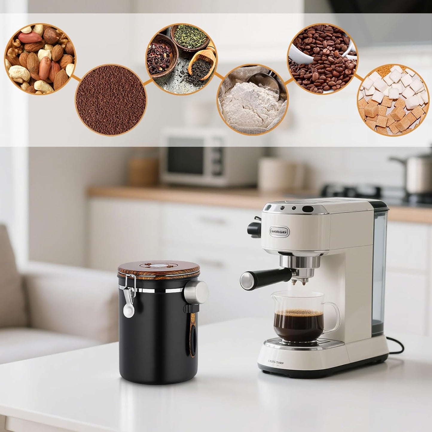 Coffee Canister, 35OZ Stainless Steel Coffee Bean Storage for 1kg Beans, Food Storage Container with Date Tracker, Scoop & CO2 Valve, Storage Jar for Grounds, Beans, Sugar, Tea